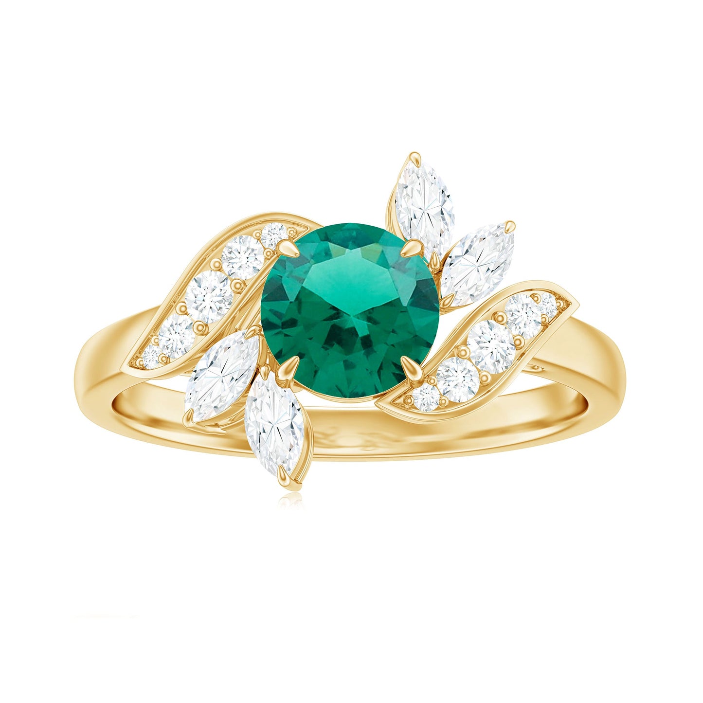 Nature Inspired Lab Grown Emerald Engagement Ring with Diamond