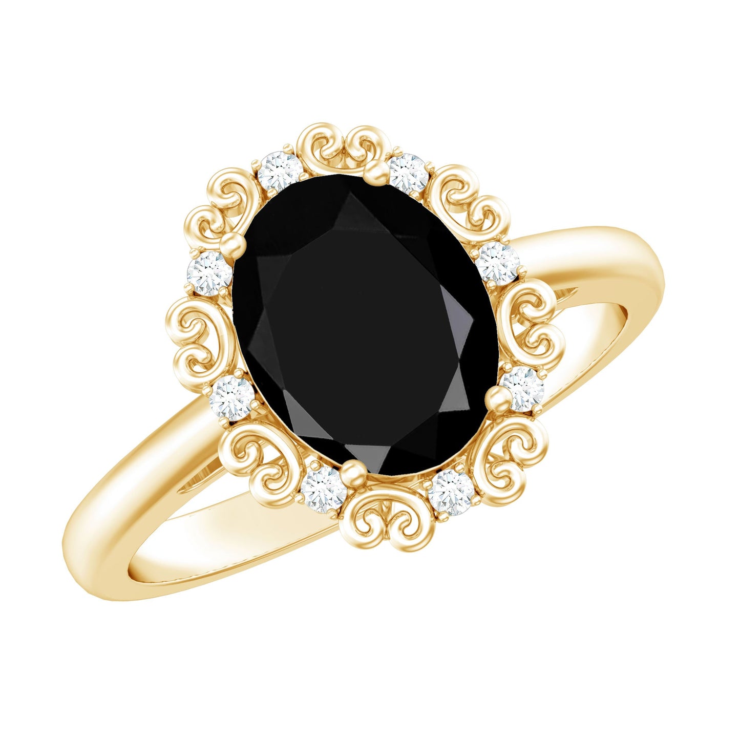 Lab Grown Black Diamond Oval Engagement Ring with Diamond
