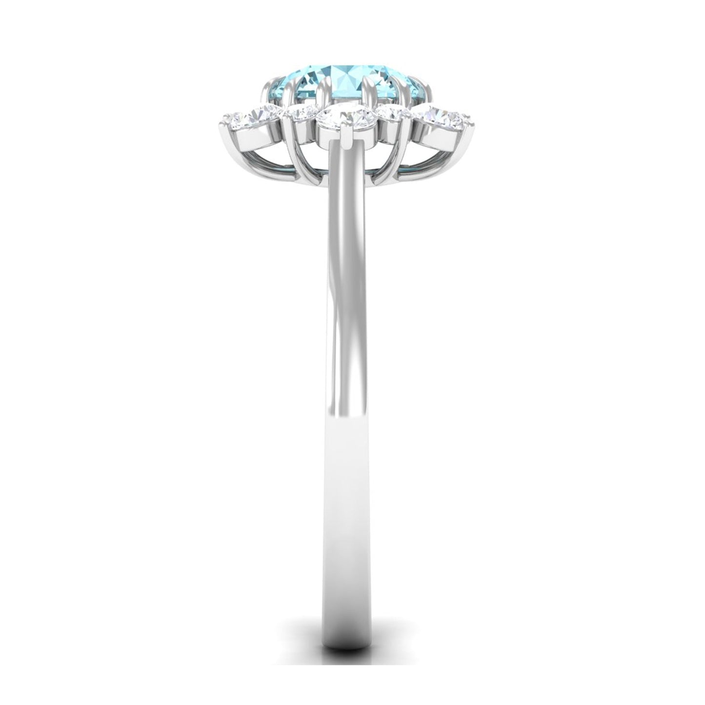 Natural 0.8 CT Aquamarine Statement Engagement Ring with Diamond Halo