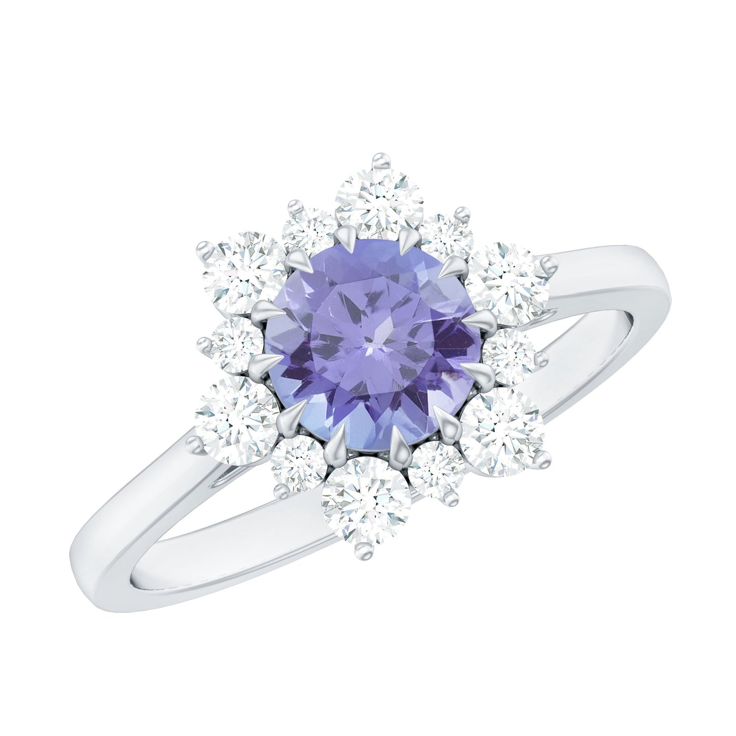 Natural Tanzanite and Diamond Engagement Ring with Claw Setting