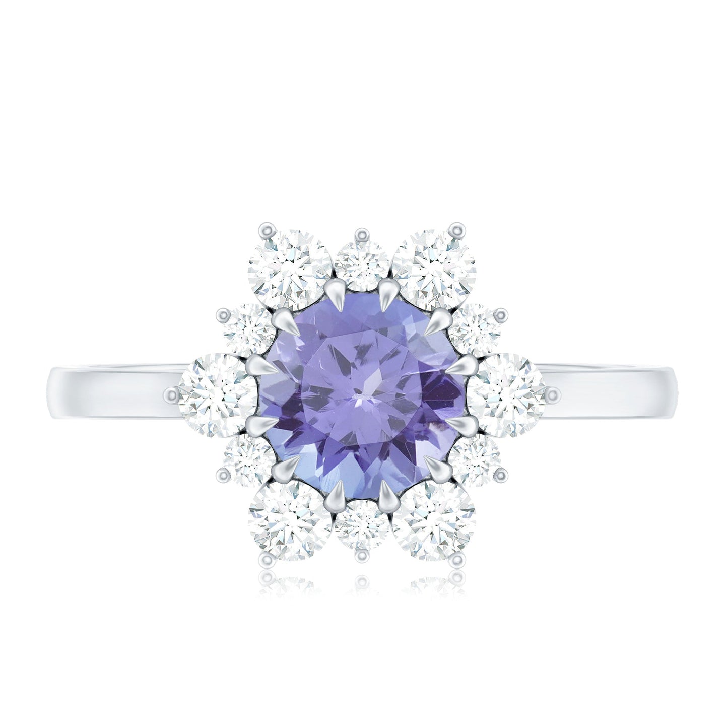 Natural Tanzanite and Diamond Engagement Ring with Claw Setting