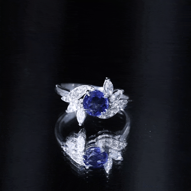 Nature Inspired 1 Carat Lab Grown Blue Sapphire Engagement Ring with Diamond