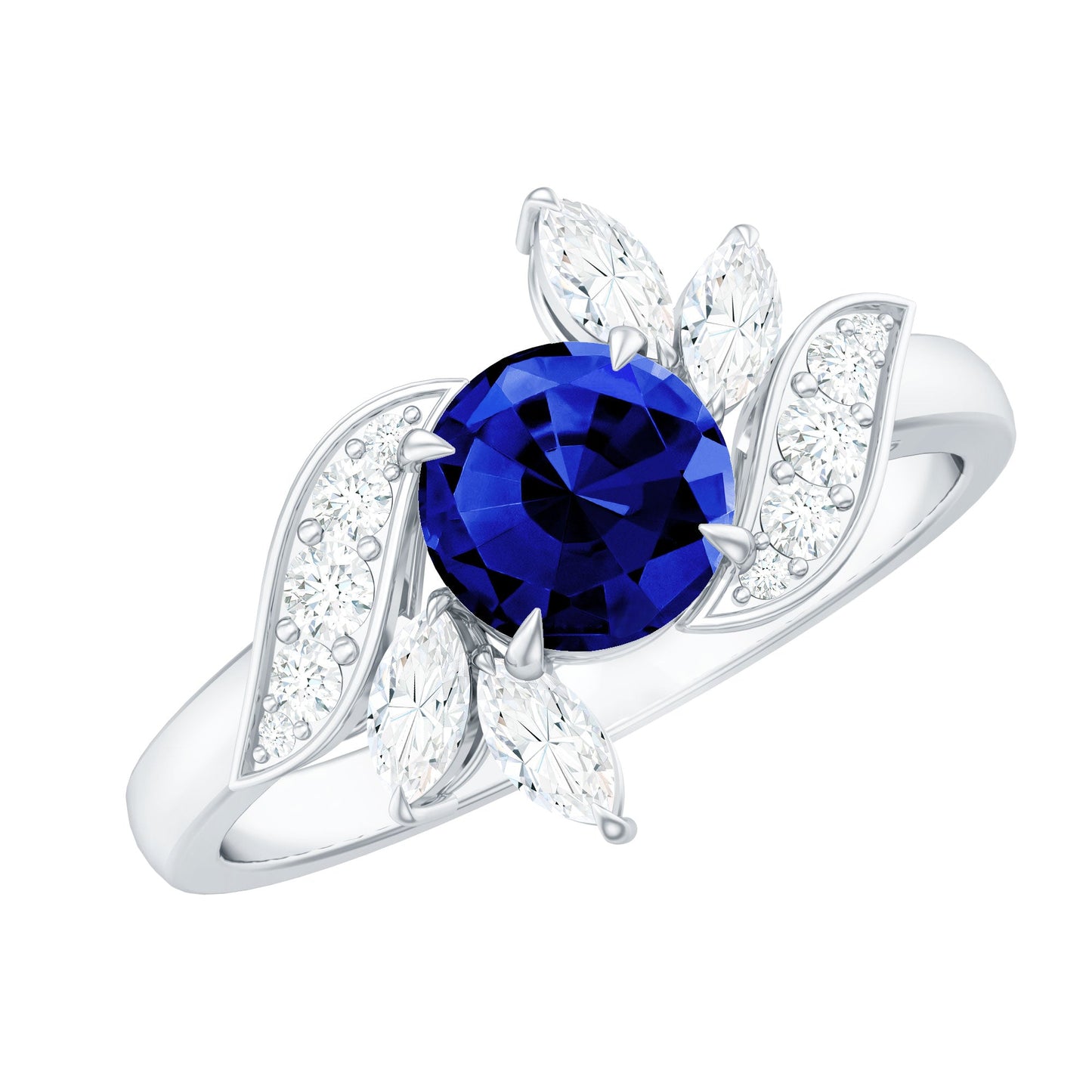 Nature Inspired 1 Carat Lab Grown Blue Sapphire Engagement Ring with Diamond