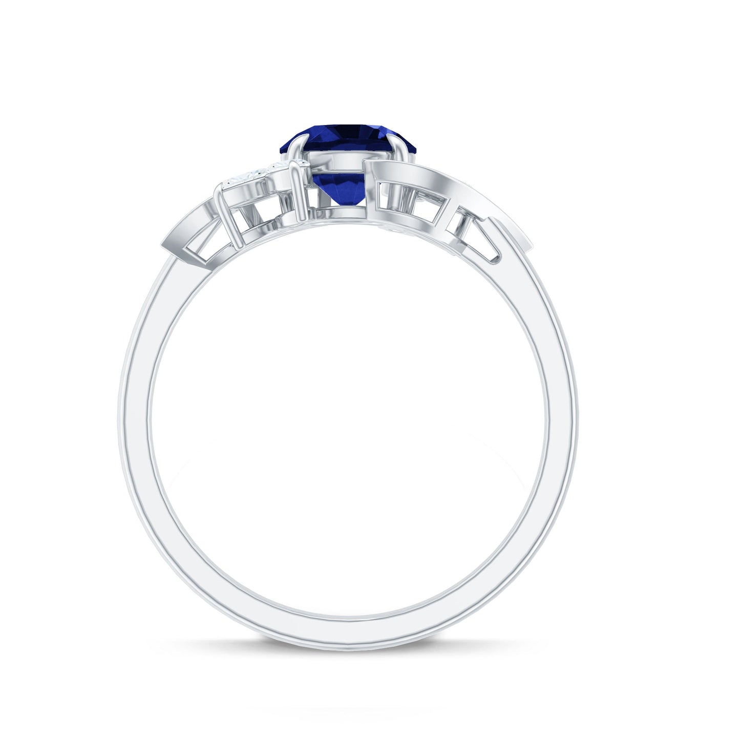 Nature Inspired 1 Carat Lab Grown Blue Sapphire Engagement Ring with Diamond