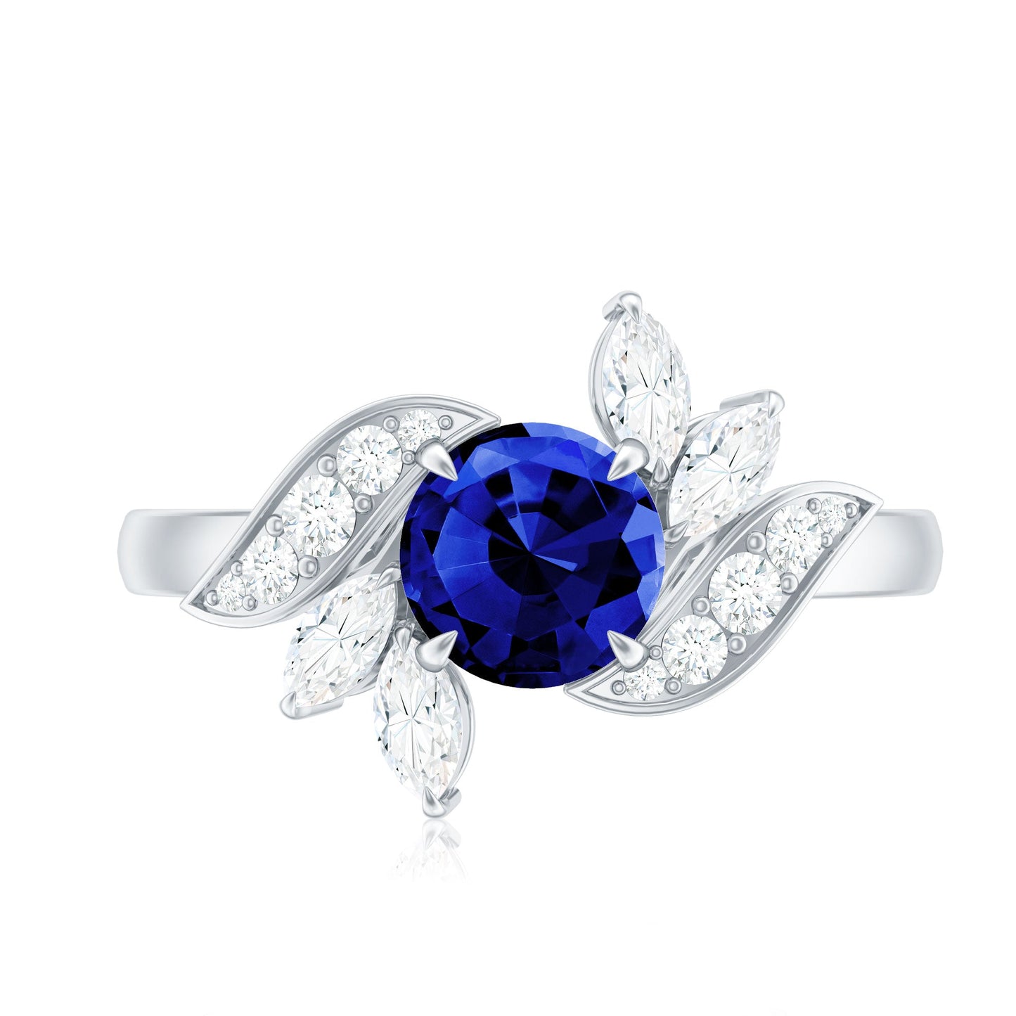 Nature Inspired 1 Carat Lab Grown Blue Sapphire Engagement Ring with Diamond
