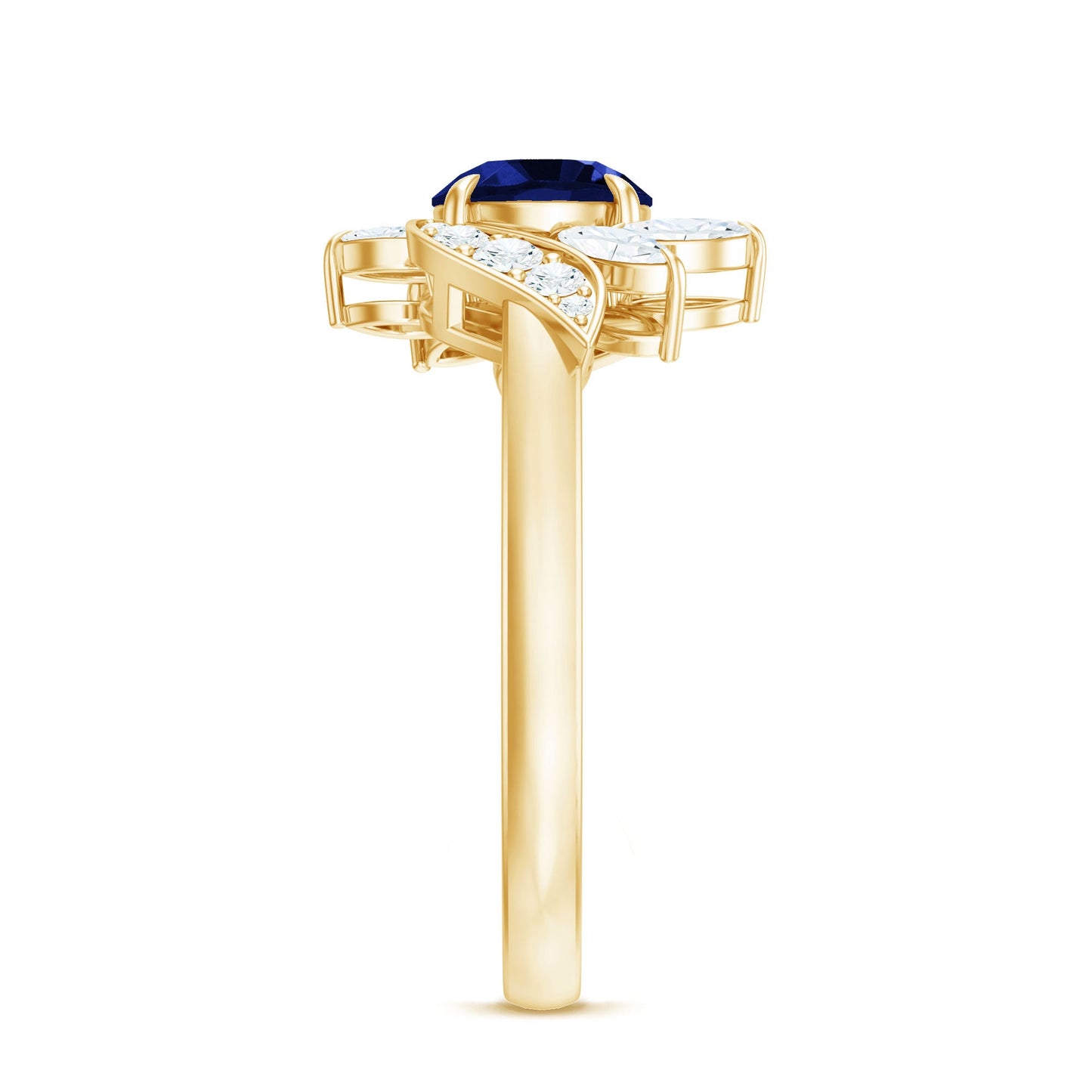 Nature Inspired 1 Carat Lab Grown Blue Sapphire Engagement Ring with Diamond