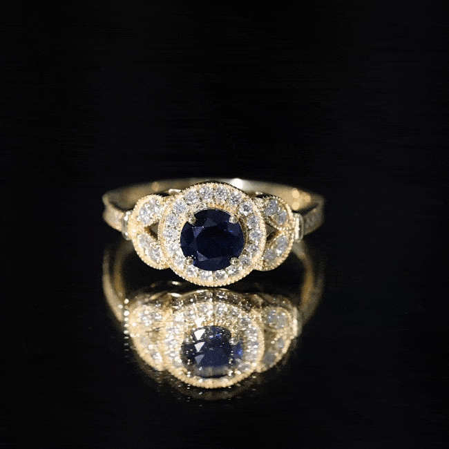 1 Carat Lab Grown Blue Sapphire Engagement Ring with Diamond Floral Halo