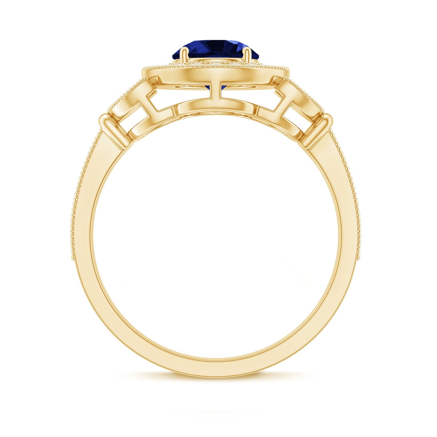 1 Carat Lab Grown Blue Sapphire Engagement Ring with Diamond Floral Halo