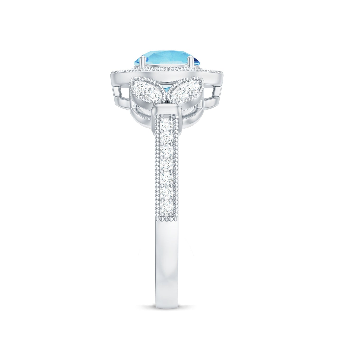 Vintage Inspired Real Aquamarine Engagement Ring with Diamond Halo