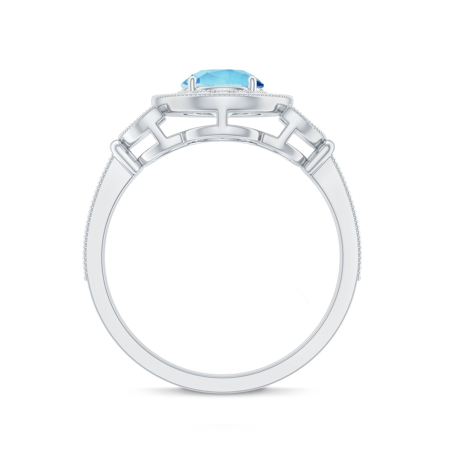 Vintage Inspired Real Aquamarine Engagement Ring with Diamond Halo