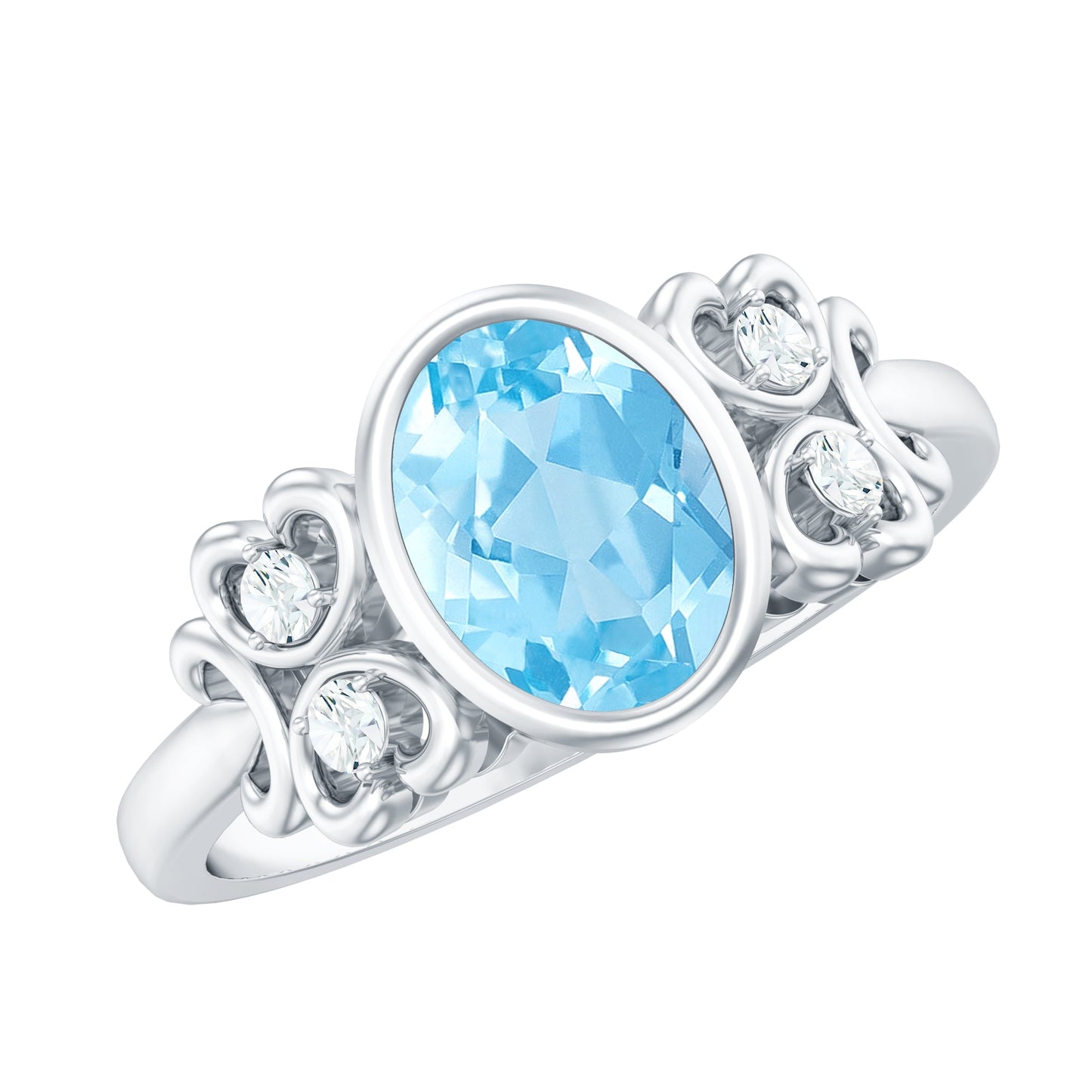 Natural 1 Carat Oval Aquamarine Statement Engagement Ring with Diamond