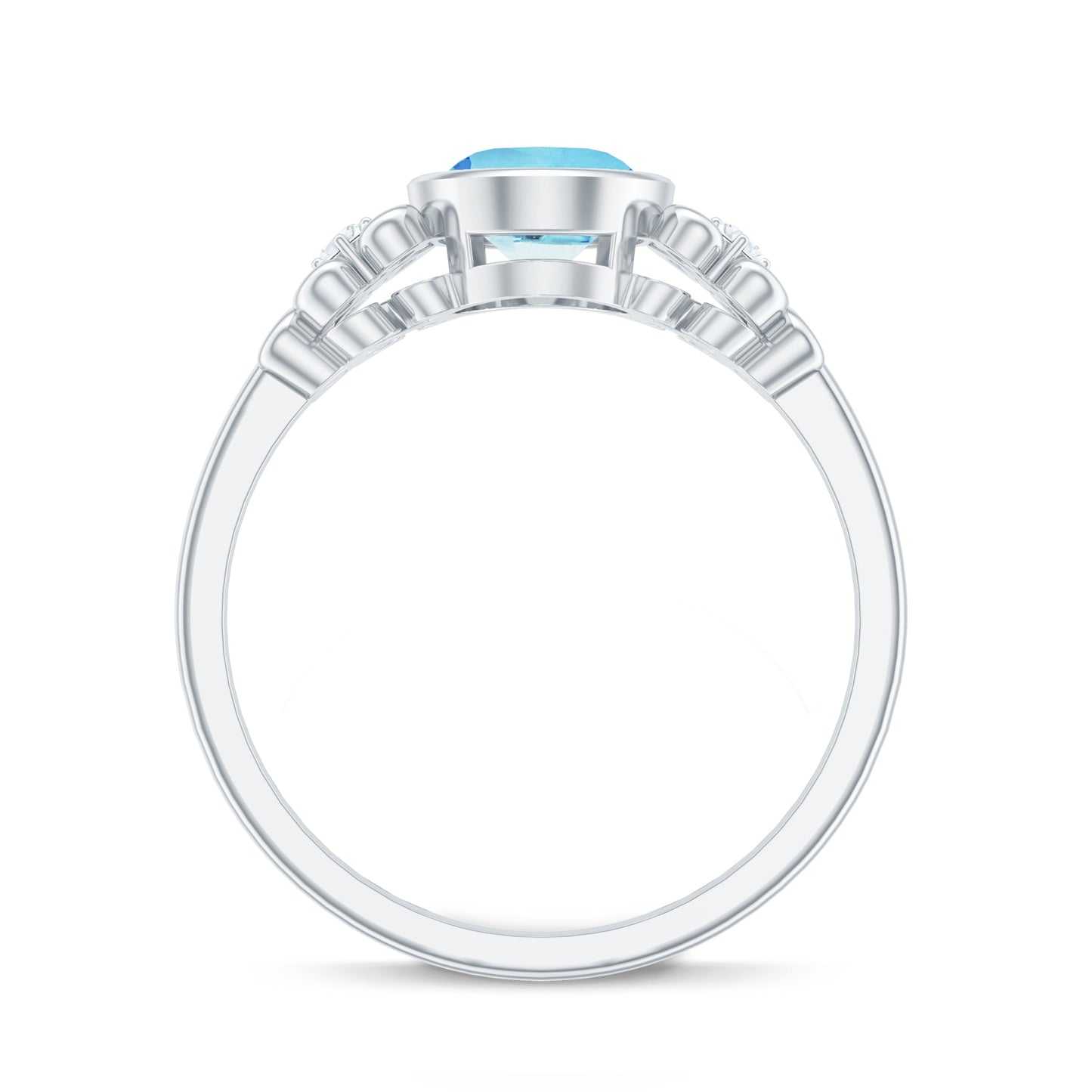 Natural 1 Carat Oval Aquamarine Statement Engagement Ring with Diamond