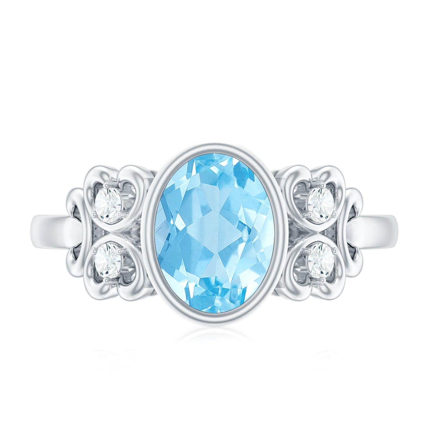 Natural 1 Carat Oval Aquamarine Statement Engagement Ring with Diamond