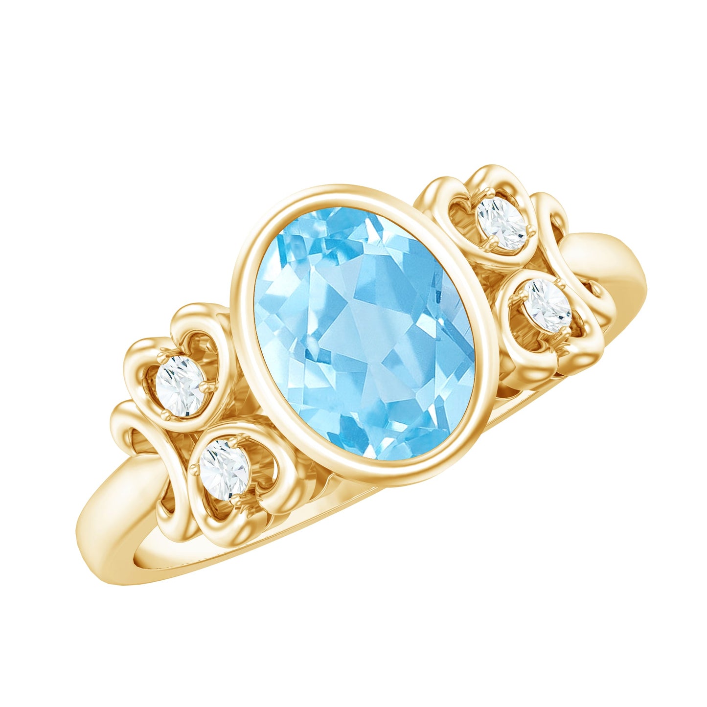 Natural 1 Carat Oval Aquamarine Statement Engagement Ring with Diamond
