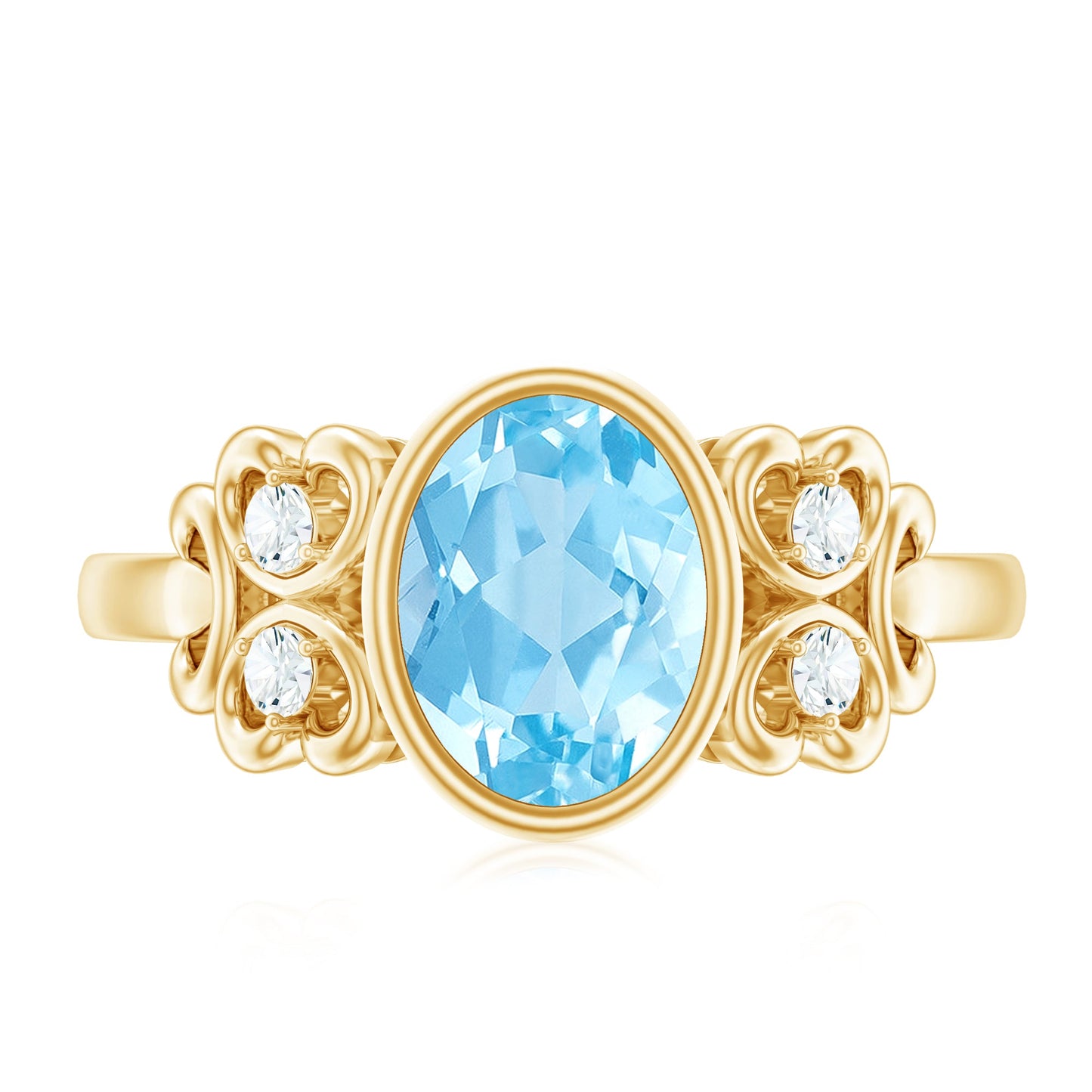 Natural 1 Carat Oval Aquamarine Statement Engagement Ring with Diamond