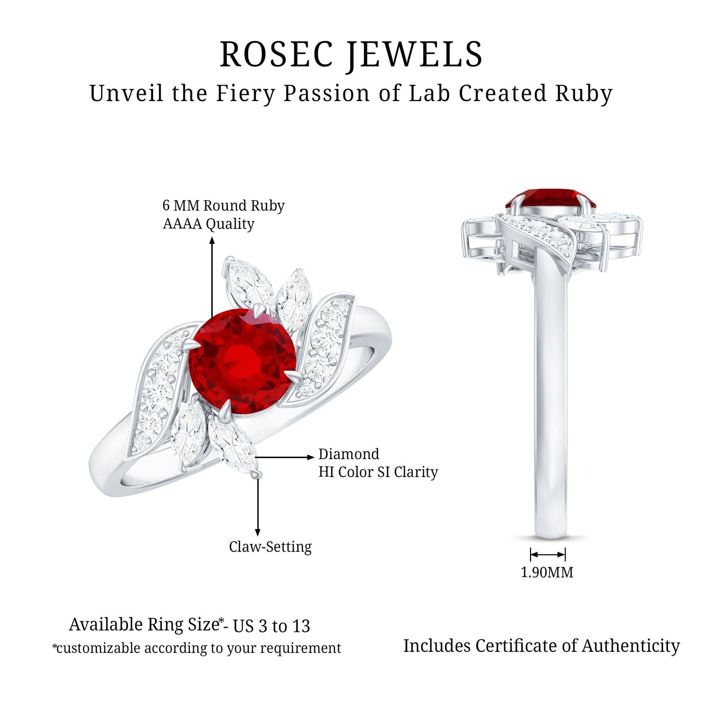 Certified Lab Grown Ruby and Diamond Flower Engagement Ring
