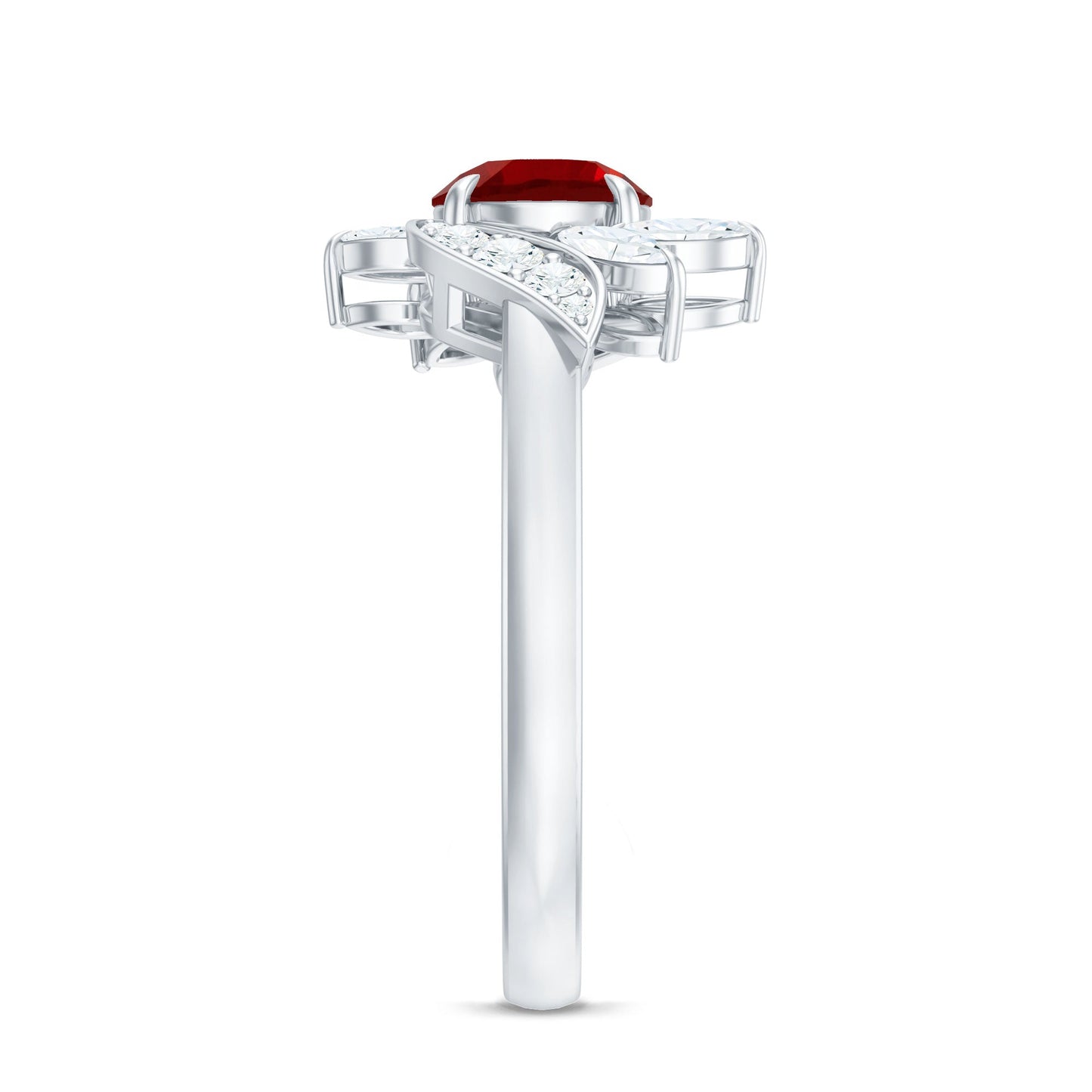 Certified Lab Grown Ruby and Diamond Flower Engagement Ring