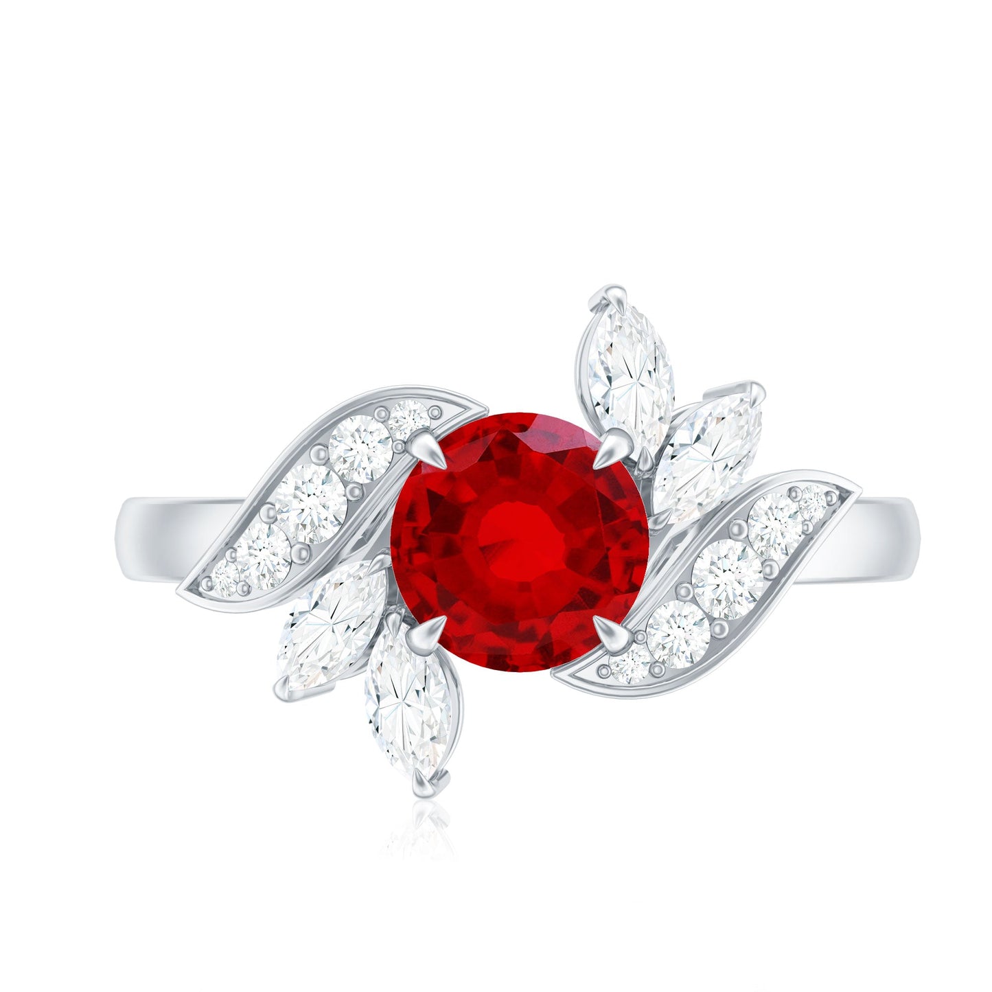 Certified Lab Grown Ruby and Diamond Flower Engagement Ring