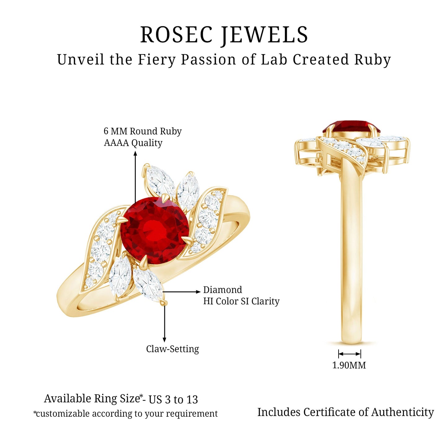 Certified Lab Grown Ruby and Diamond Flower Engagement Ring