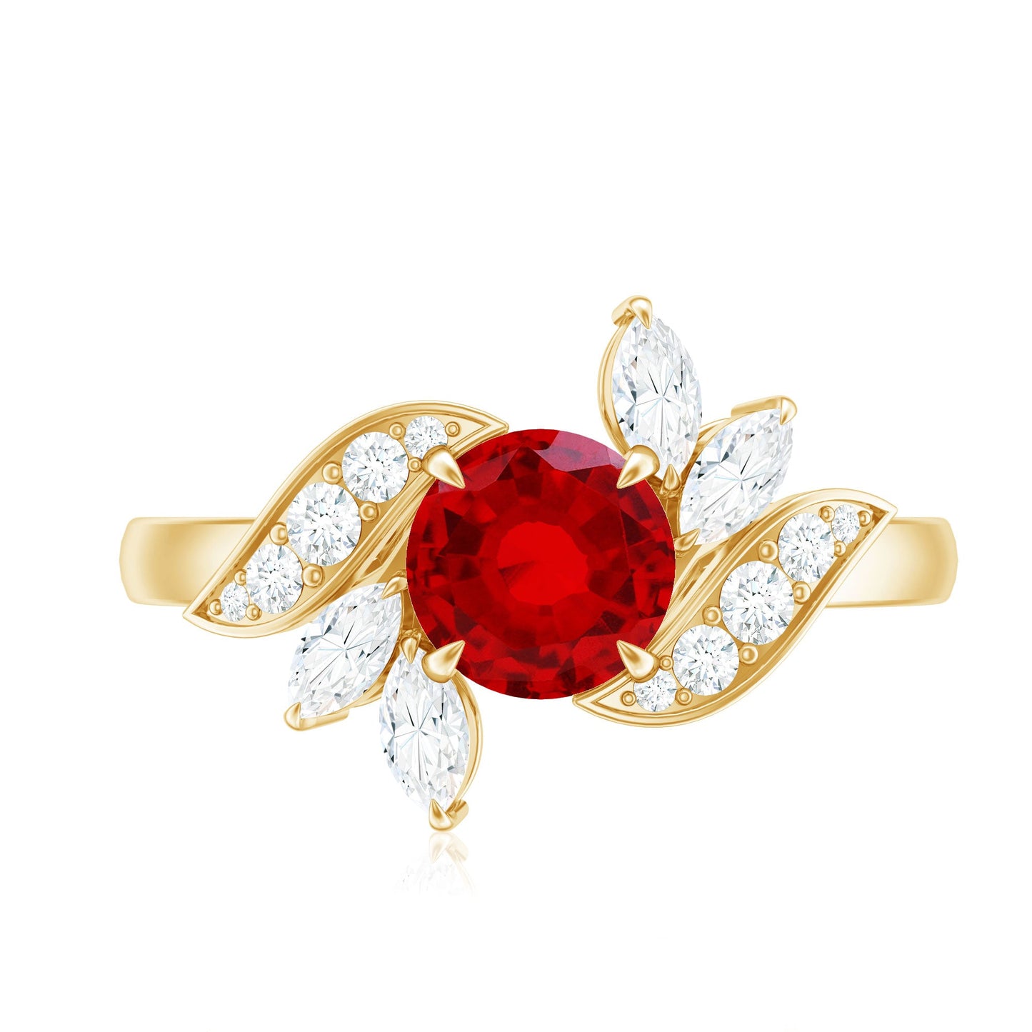Certified Lab Grown Ruby and Diamond Flower Engagement Ring