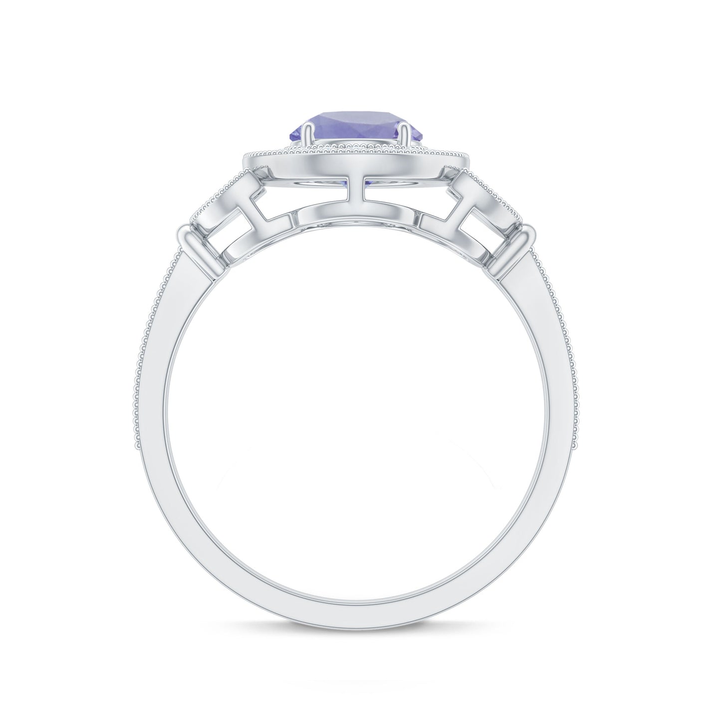 Real Tanzanite Retro Engagement Ring with Diamond Halo