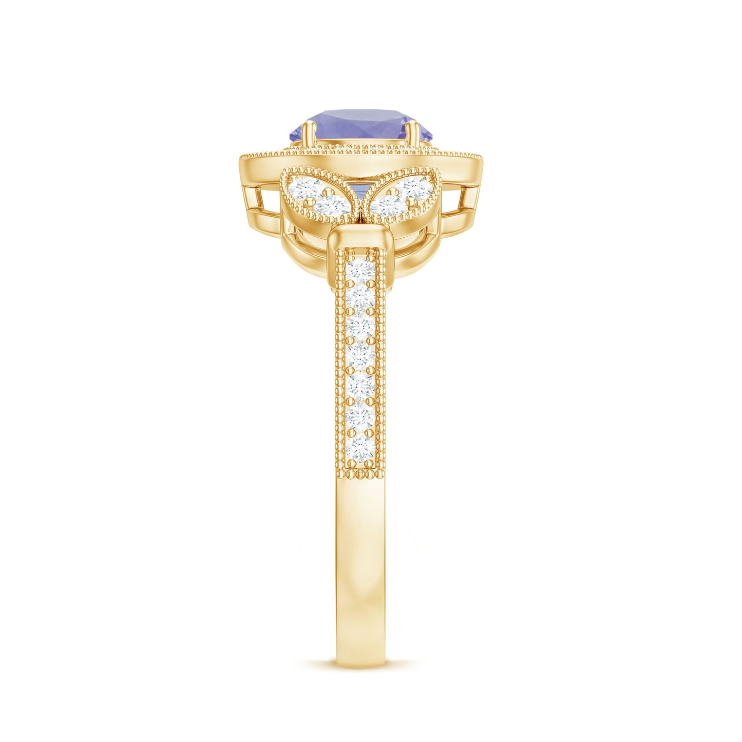 Real Tanzanite Retro Engagement Ring with Diamond Halo