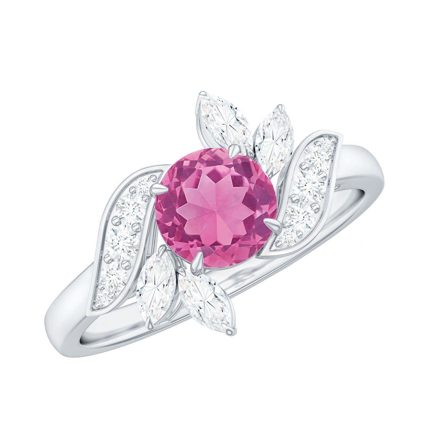 1.2 Carat Pink Tourmaline Flower Engagement Ring with Diamond
