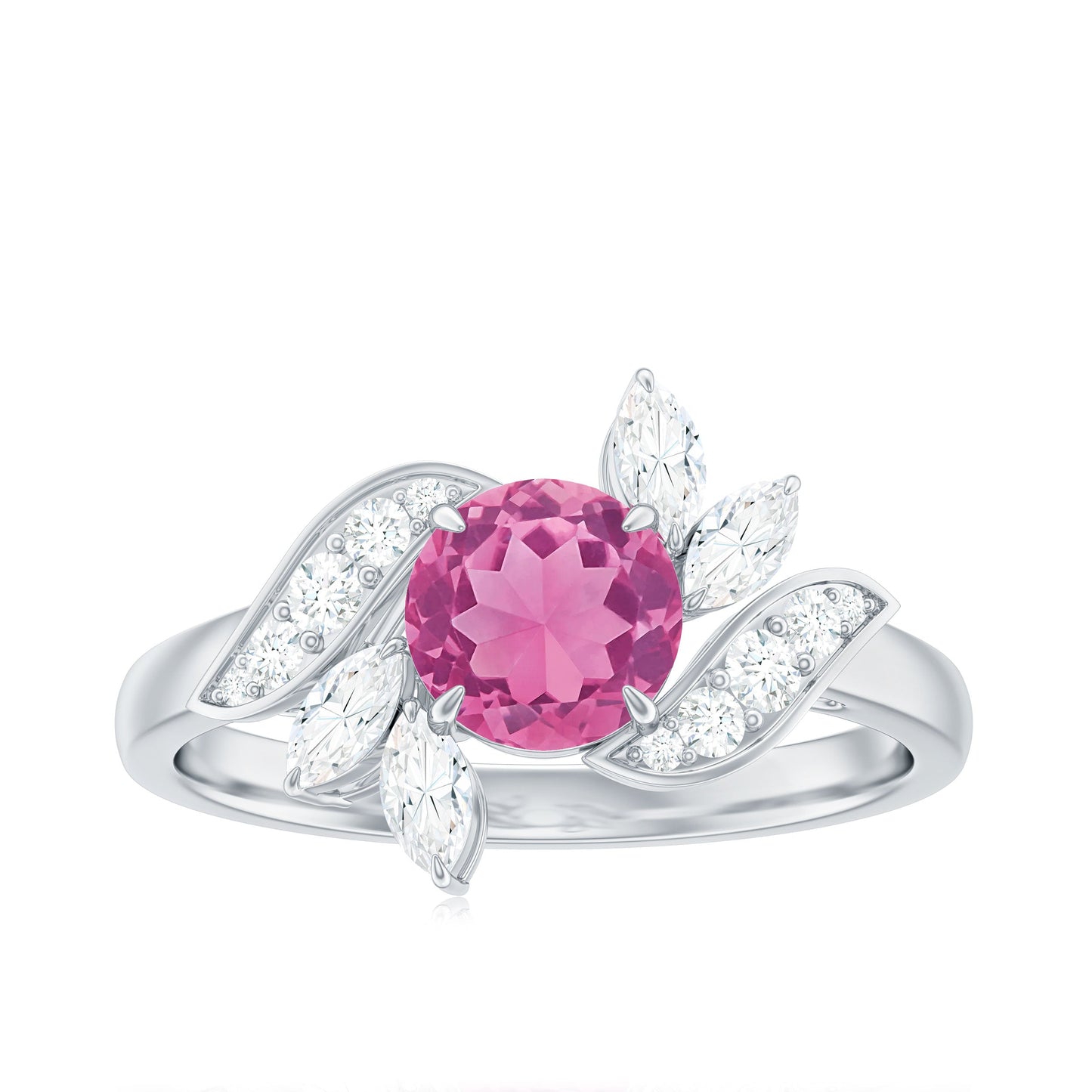 1.2 Carat Pink Tourmaline Flower Engagement Ring with Diamond