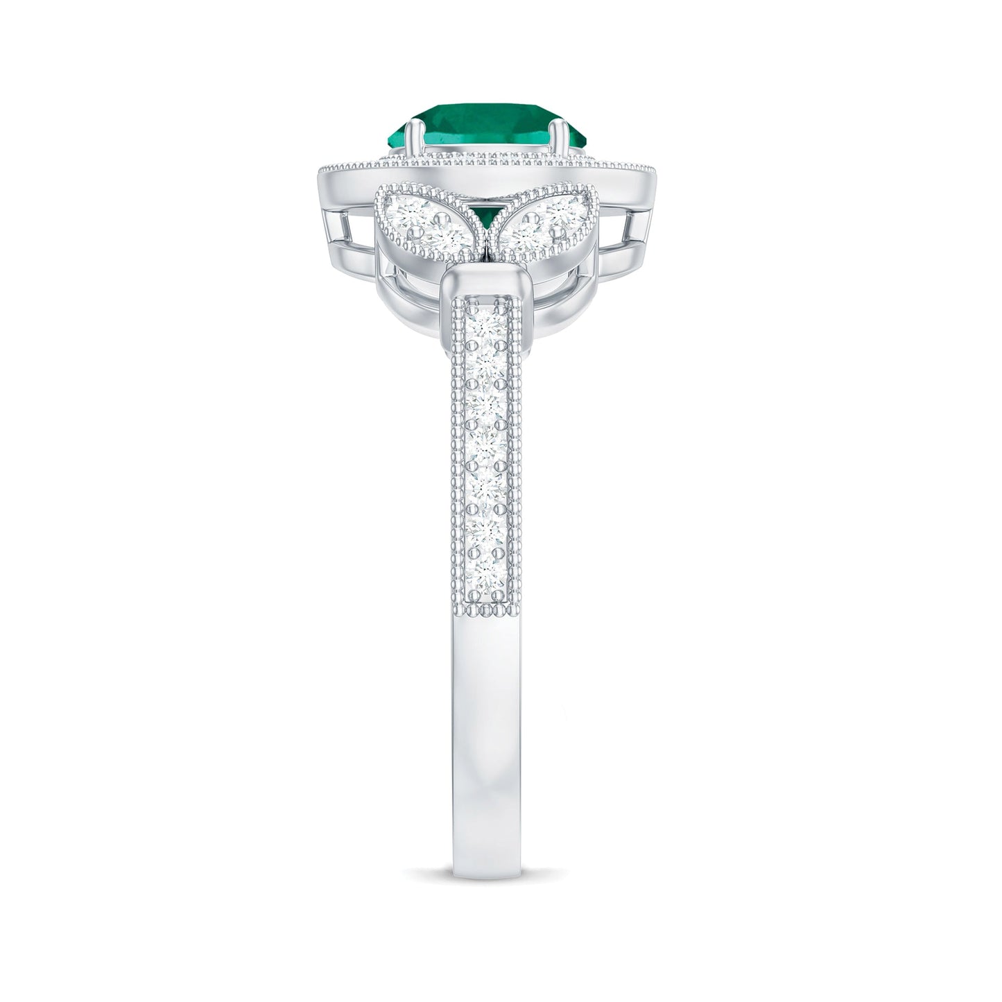 Certified Lab Grown Emerald Retro Engagement Ring with Diamond