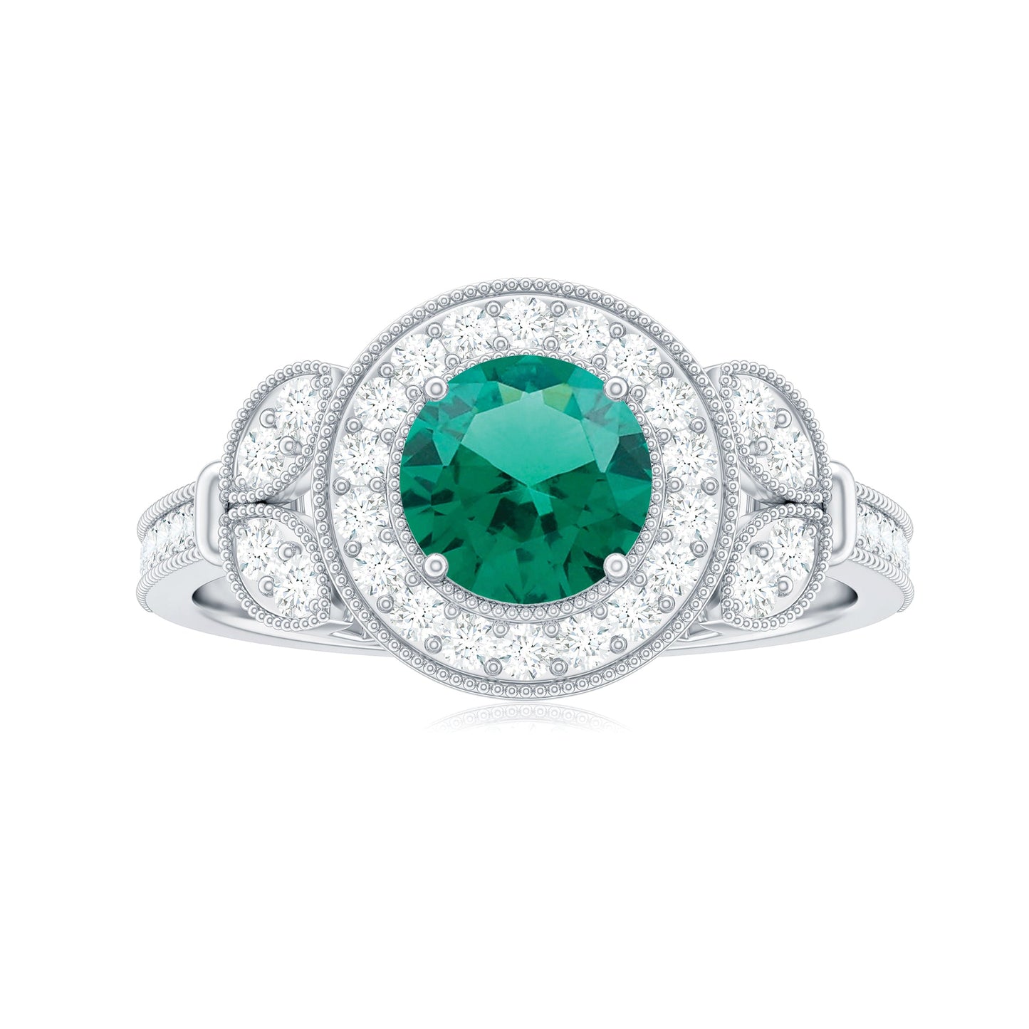 Certified Lab Grown Emerald Retro Engagement Ring with Diamond