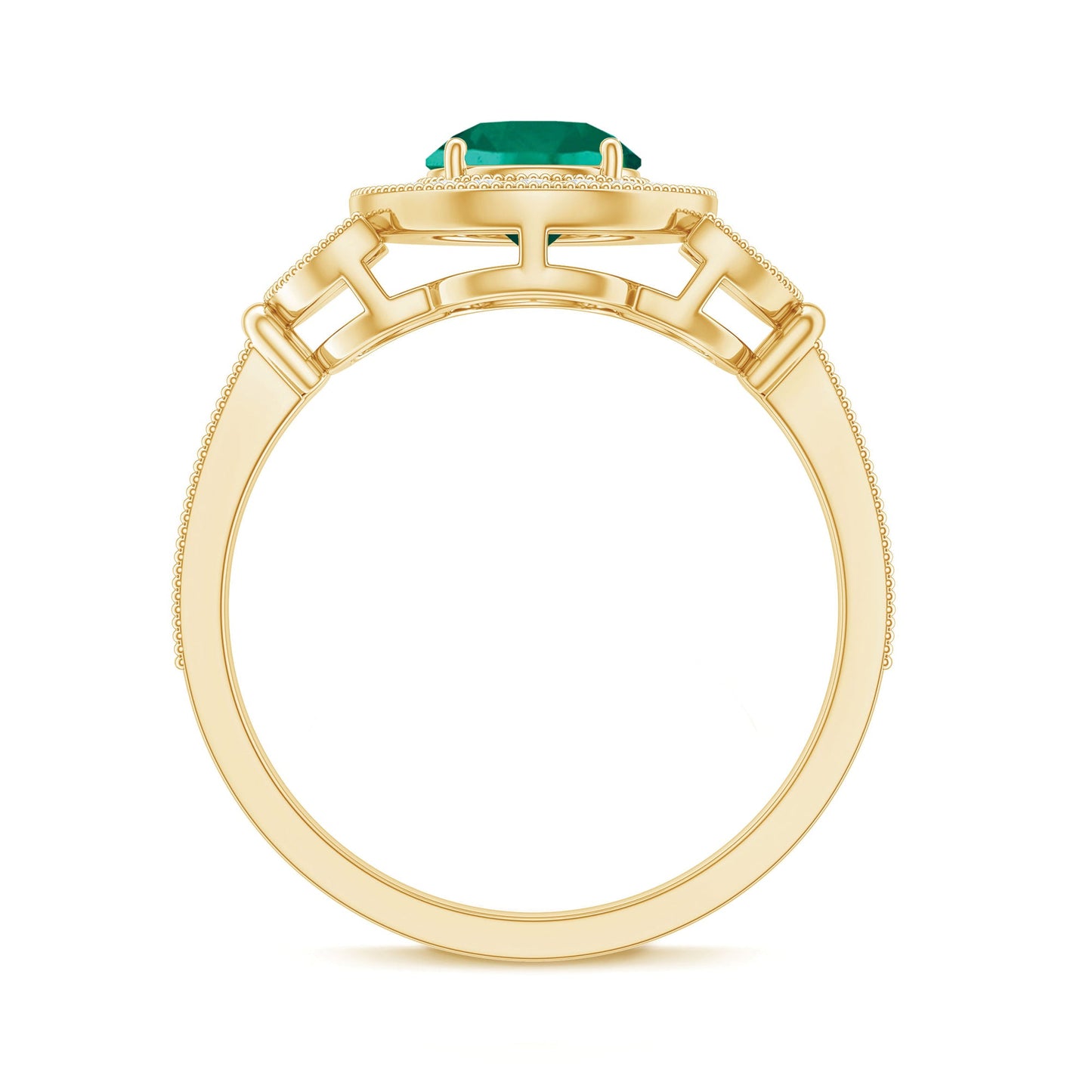 Certified Lab Grown Emerald Retro Engagement Ring with Diamond