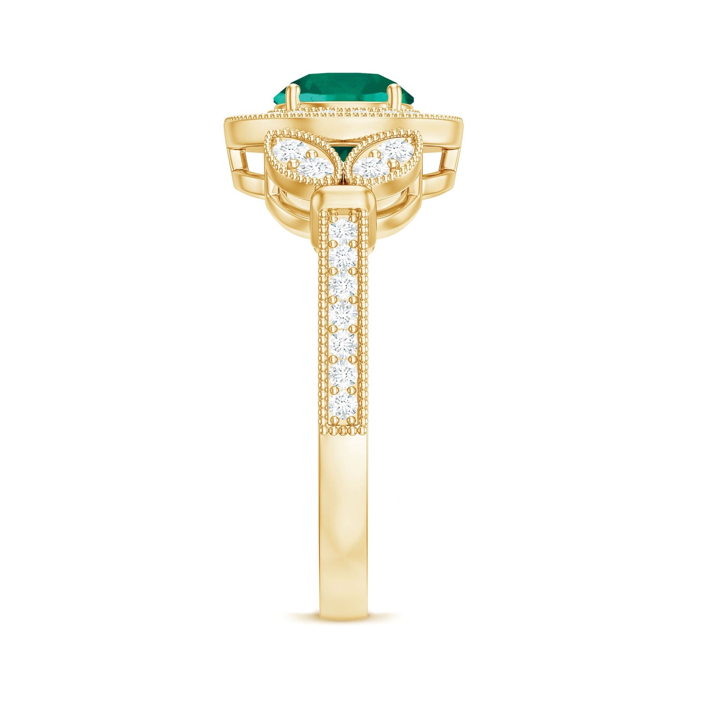 Certified Lab Grown Emerald Retro Engagement Ring with Diamond