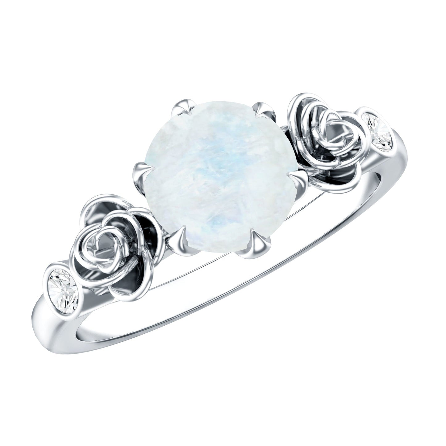 Claw Set Solitaire Moonstone Flower Ring with Diamond