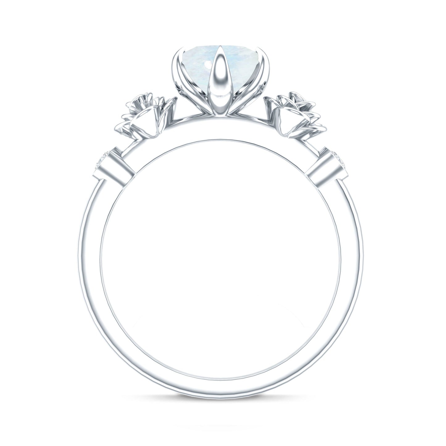 Claw Set Solitaire Moonstone Flower Ring with Diamond