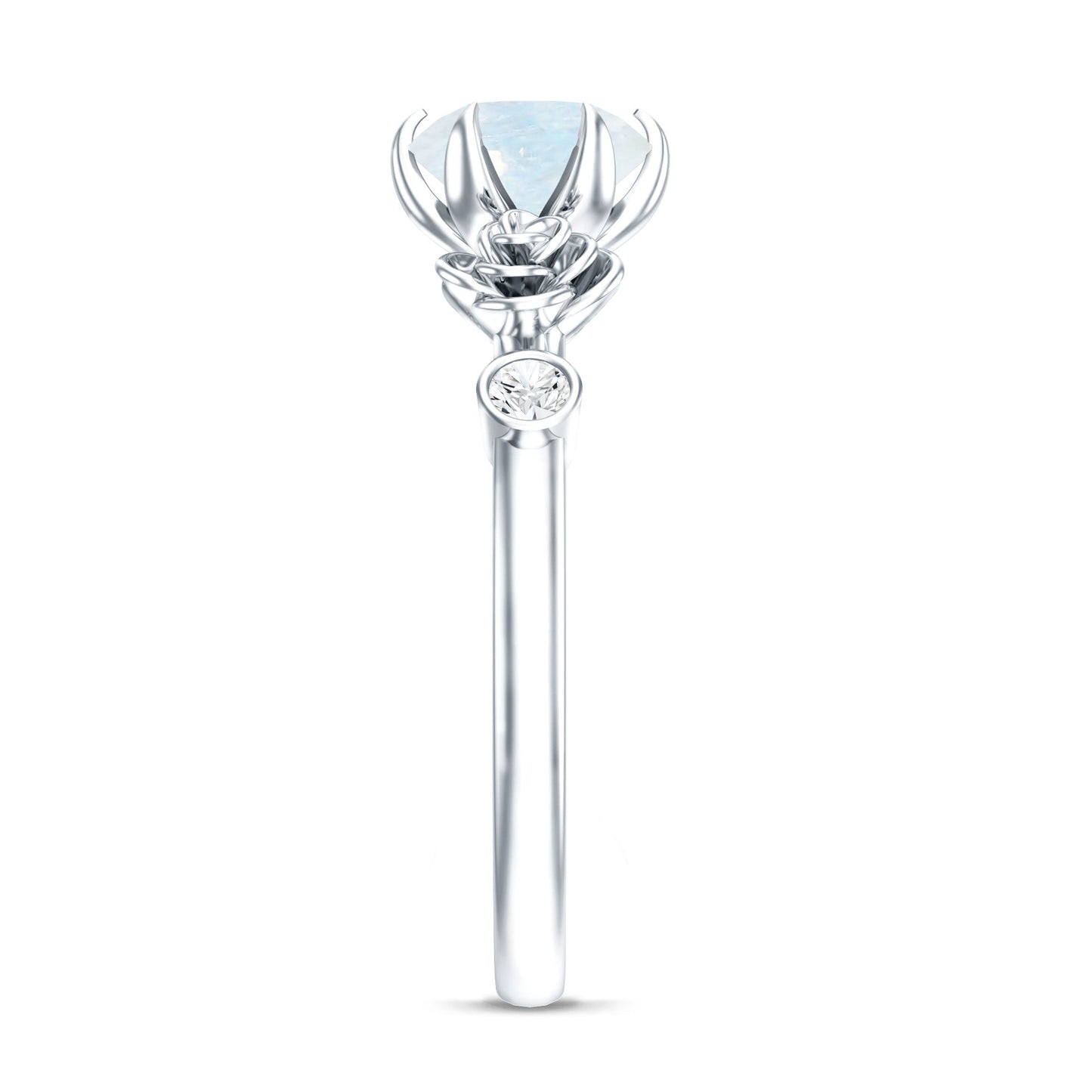 Claw Set Solitaire Moonstone Flower Ring with Diamond
