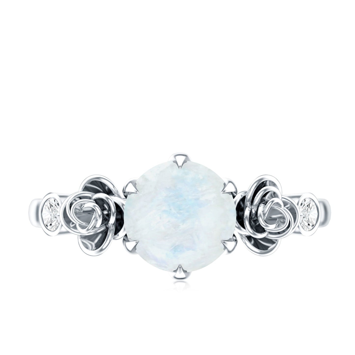 Claw Set Solitaire Moonstone Flower Ring with Diamond
