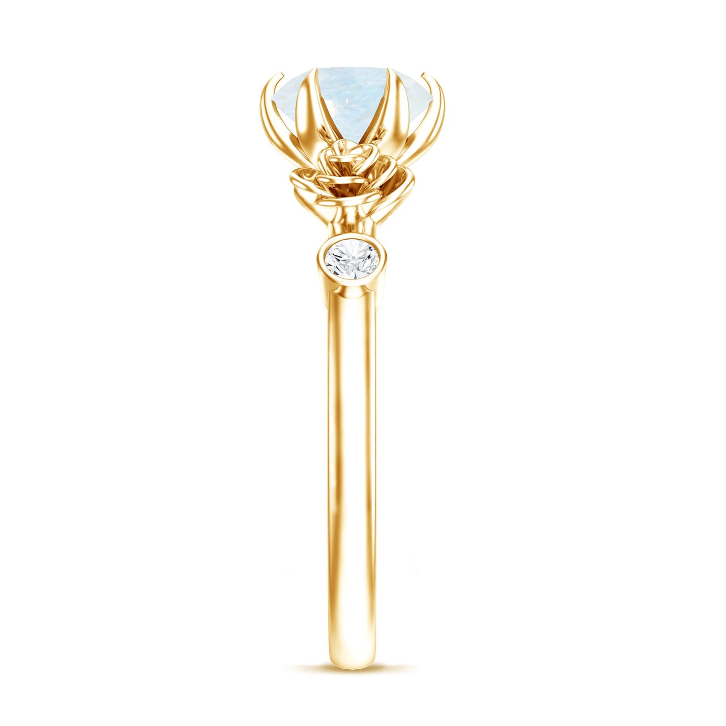 Claw Set Solitaire Moonstone Flower Ring with Diamond