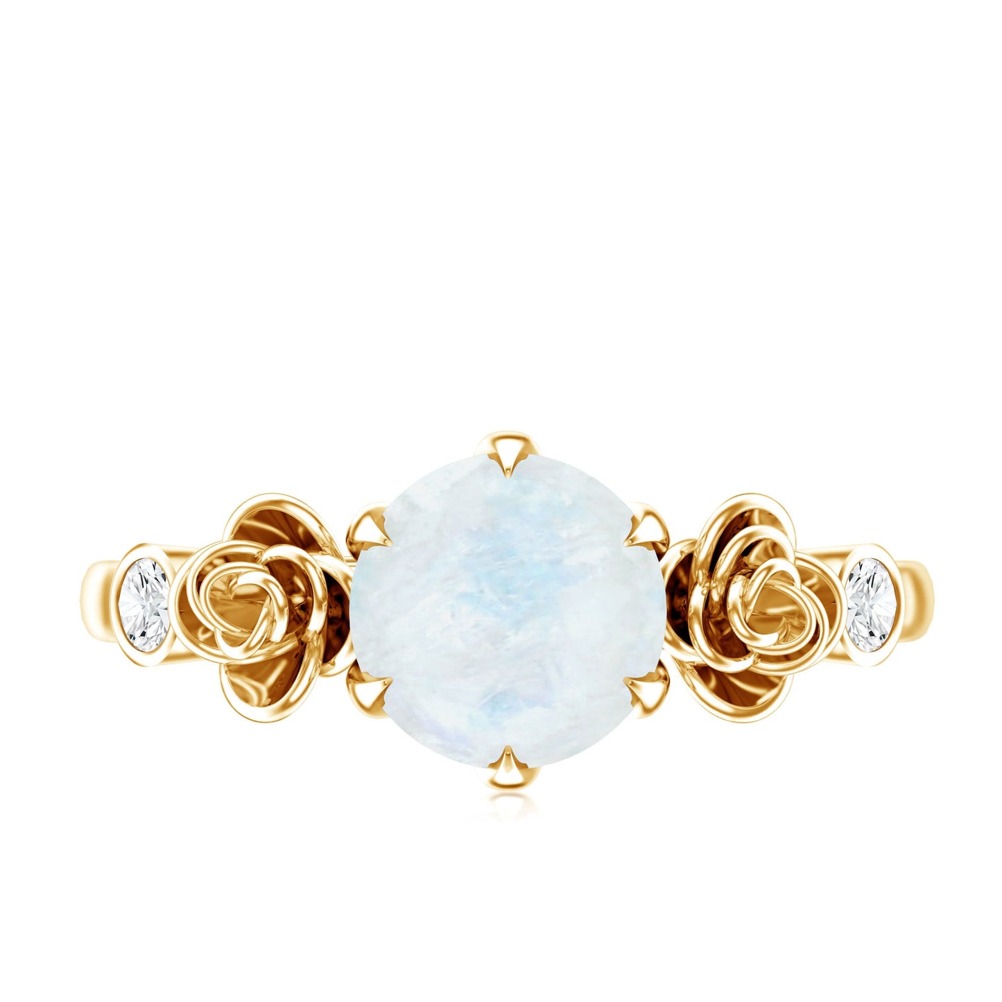 Claw Set Solitaire Moonstone Flower Ring with Diamond