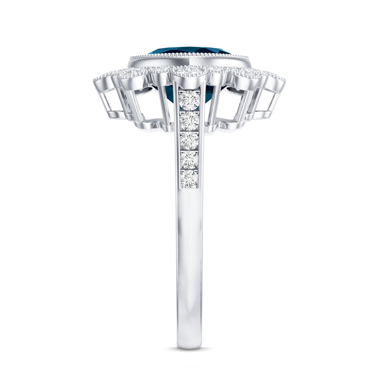 Cushion London Blue Topaz Cocktail Ring with Diamond