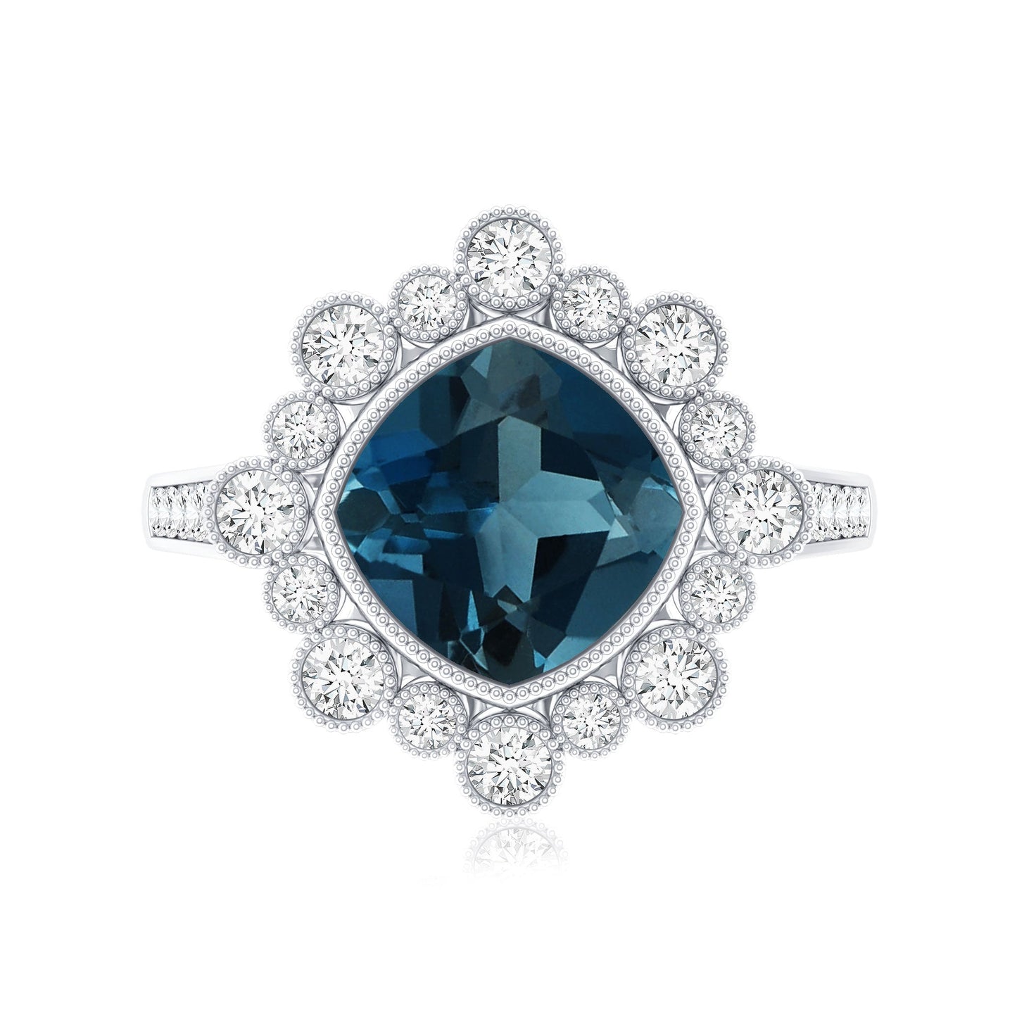 Cushion London Blue Topaz Cocktail Ring with Diamond