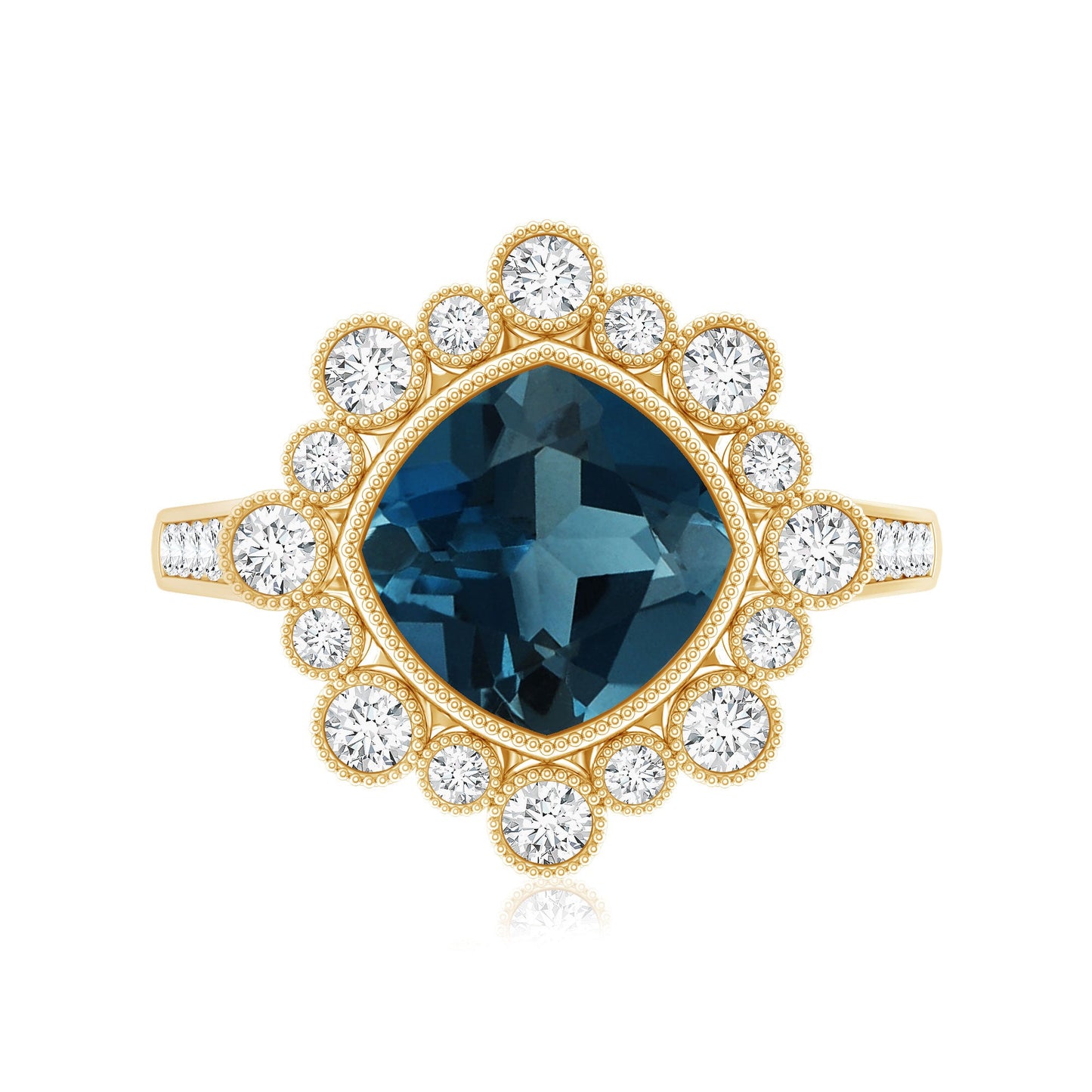 Cushion London Blue Topaz Cocktail Ring with Diamond