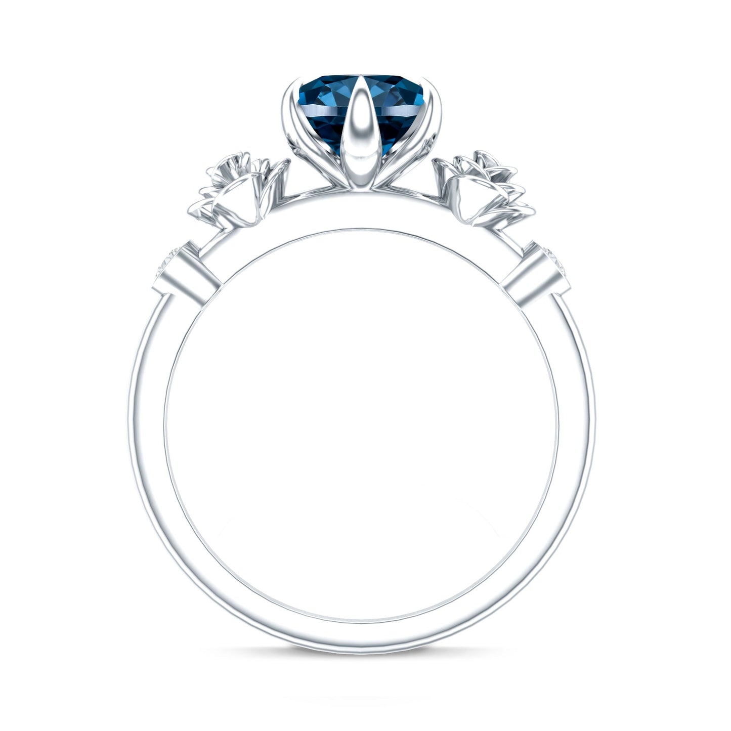 Round London Blue Topaz Rose Engagement Ring with Diamond