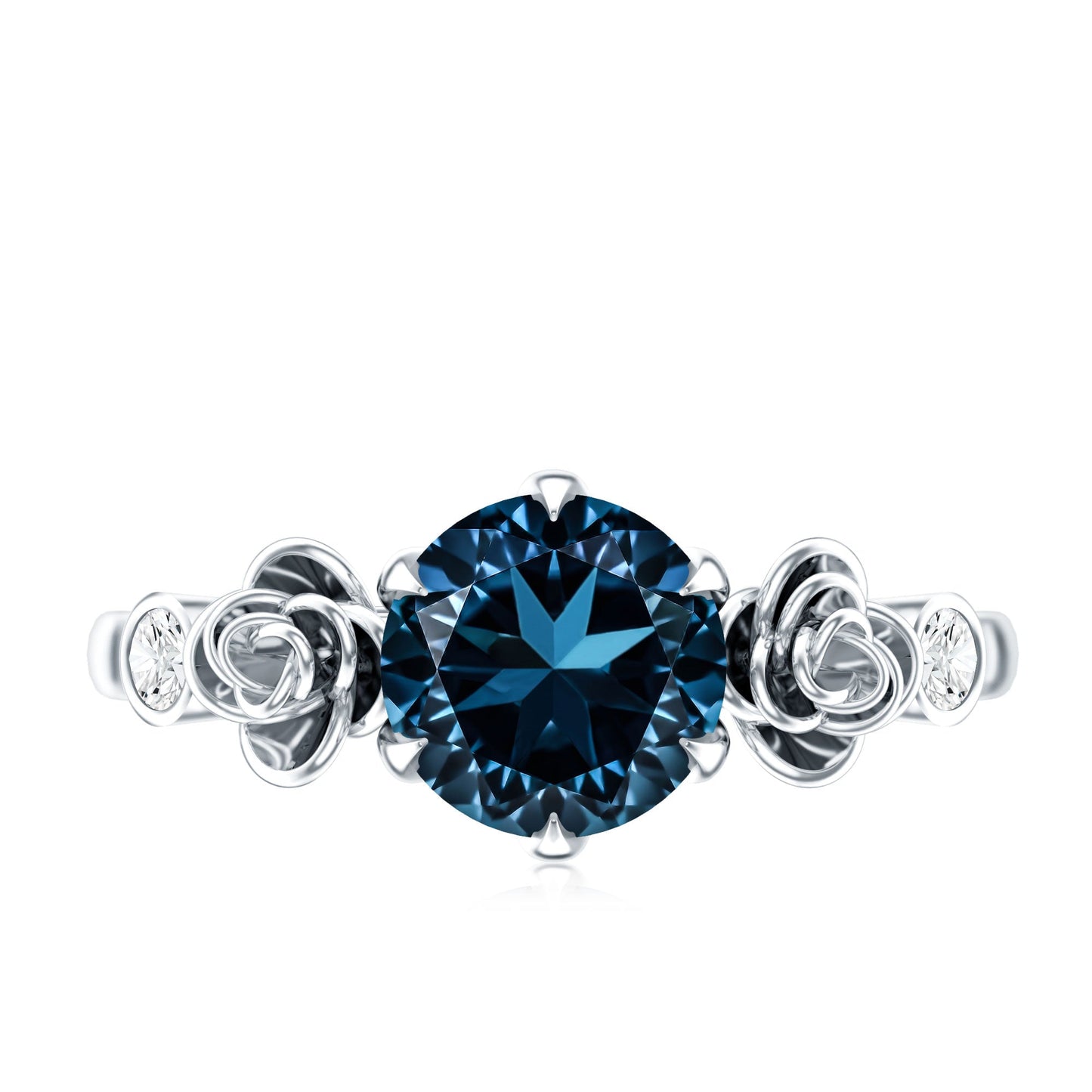 Round London Blue Topaz Rose Engagement Ring with Diamond
