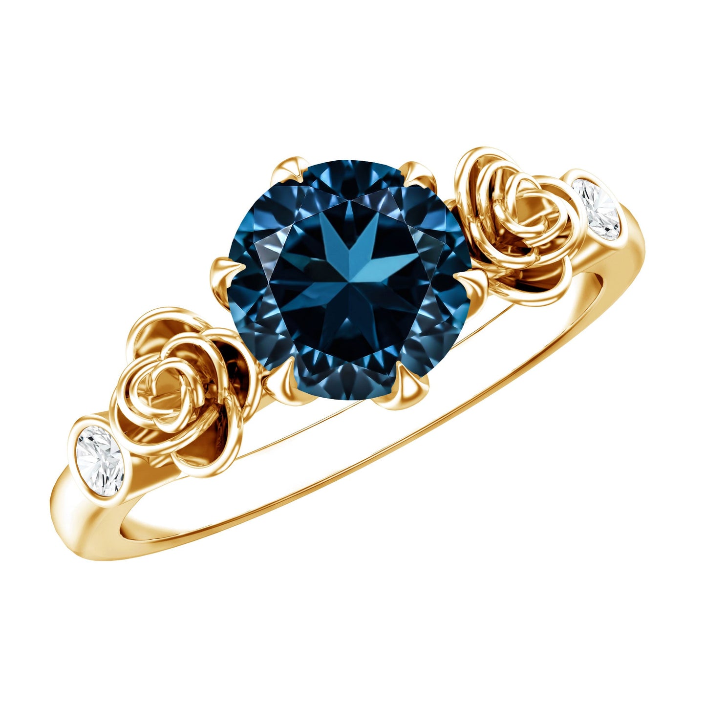 Round London Blue Topaz Rose Engagement Ring with Diamond