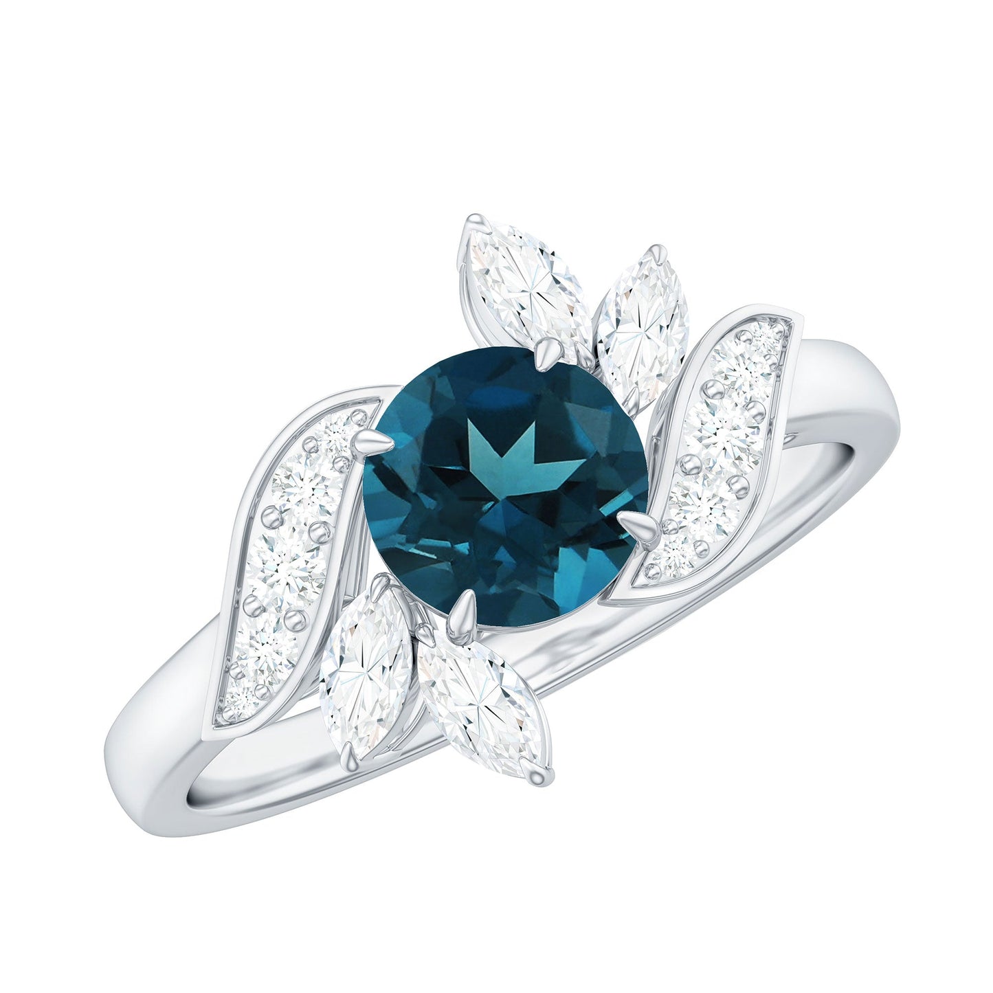 London Blue Topaz and Diamond Flower Engagement Ring