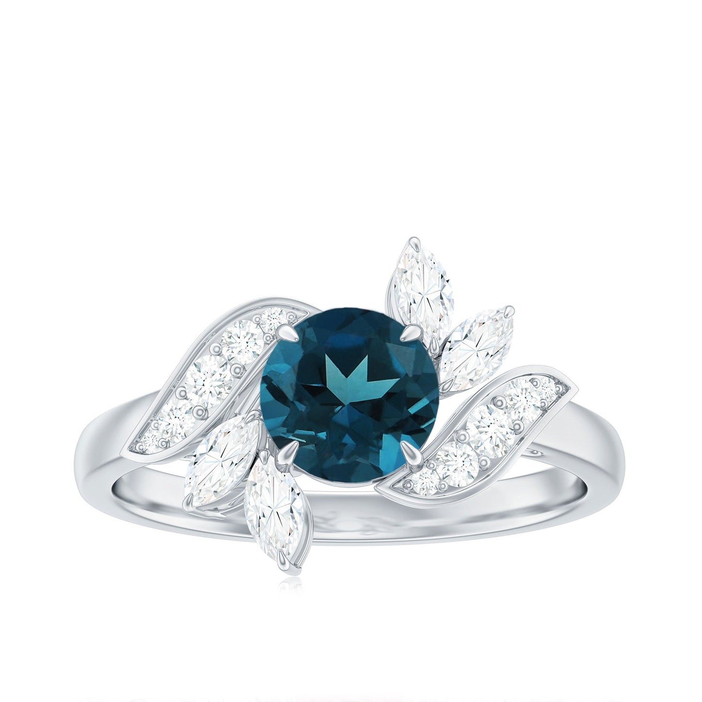 London Blue Topaz and Diamond Flower Engagement Ring