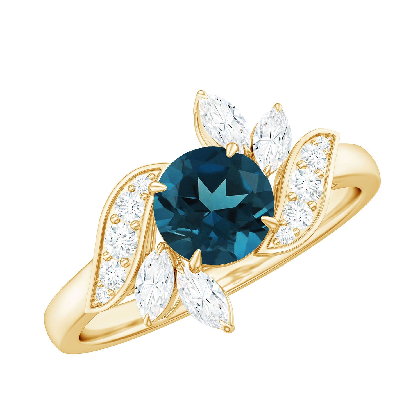 London Blue Topaz and Diamond Flower Engagement Ring