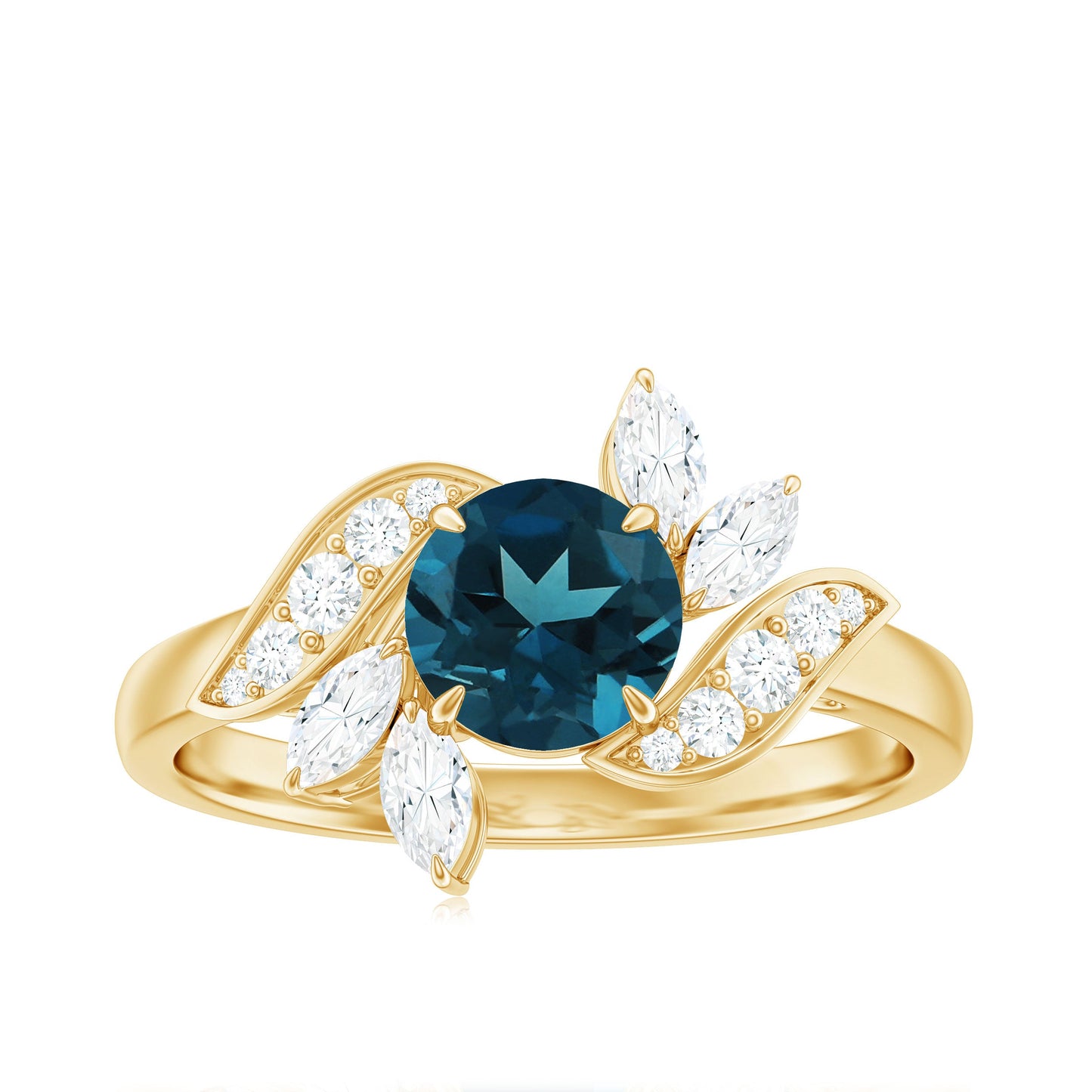 London Blue Topaz and Diamond Flower Engagement Ring