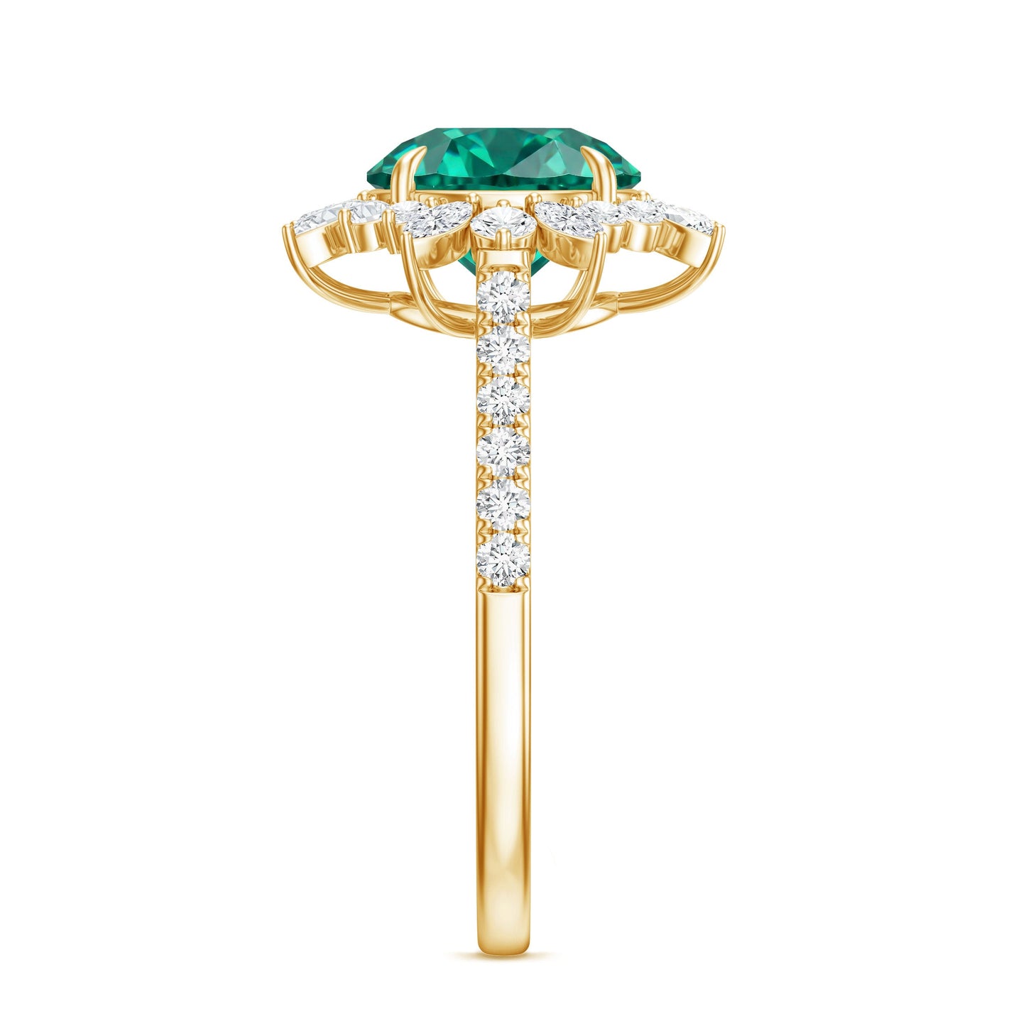 Certified 8 mm Lab Grown Emerald Cocktail Ring with Halo