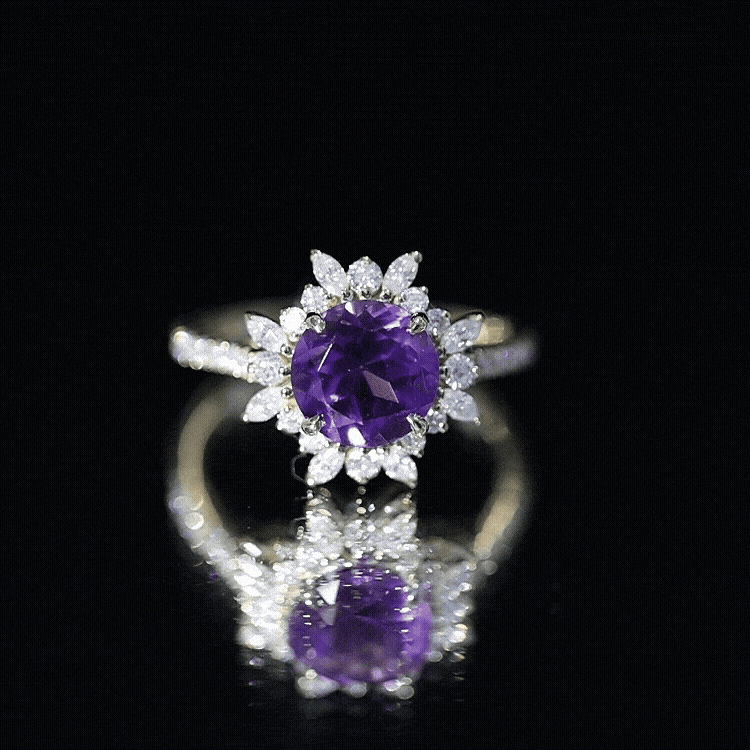 Natural 2 Carat Amethyst Statement Engagement Ring with Moissanite Halo